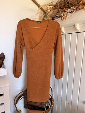 MaxMara Burnt Orange Long Sleeve Wrap-Style Knit Dress